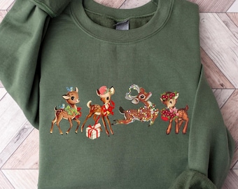 Baby Reindeer Sweatshirt, Christmas Reindeer Shirt, 1950s Christmas Sweater, Christmas Crewneck, New Year Shirt, Holiday Sweater, Xmas Shirt