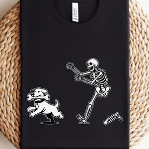 Funny Skeleton Chasing Dog Shirt, Halloween Dog Mom T-Shirt, Humorous Pet Lover Gift for Halloween, Fall Season Trick-or-Treat Costume Gifts