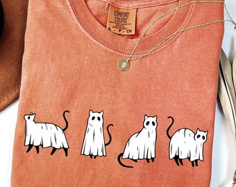 Comfort Colors® Сute Ghost Cat Shirt, Halloween Cat Shirt, Black Cat Shirt, Cat Lover Shirt, Ghost Cat t-shirt, Funny Ghost Cat Shirt