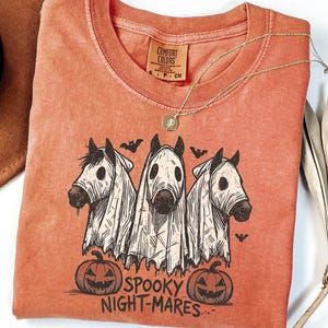 Comfort Colors® Halloween Spooky Night-Mares Horse Shirt, Cute Ghost Horse Shirt, Spooky Horse Shirt, Western Halloween, Cowgirl Horse Shirt