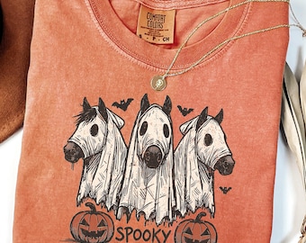 Comfort Colors® Halloween Spooky Night-Mares Horse Shirt, Cute Ghost Horse Shirt, Spooky Horse Shirt, Western Halloween, Cowgirl Horse Shirt