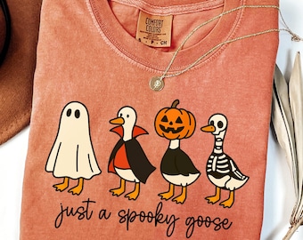 Comfort Colors® Just a Spooky Goose Shirt, Funny Halloween Goose Shirt, Goose With Halloween Costumes Shirt, Cute Horror Shirt, Spooky Goose