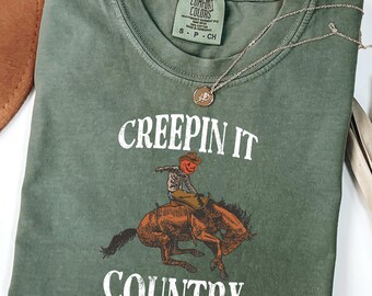 Comfort Colors® Creepin’ It Country Tee, Country Halloween Shirt, Western Tee, Spooky Country Top, Western Ghost Shirt, Farm Animals T-shirt