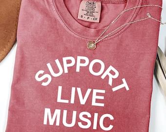 Comfort Colors® Support Live Music Shirt, Vintage Music Lover Shirt For Women, Indie Concert Tee, Retro Band Vibes Shirt,Gift For Music Fans