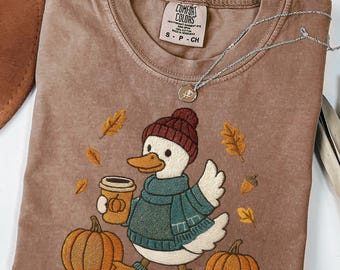 Comfort Colors® Autumn Goose Shirt, Fall Goose Tee, Girly Autumn T-Shirt, Pumpkin Season Shirt, Fall Vibes Tee, Pumpkin Fall Goose T-Shirt