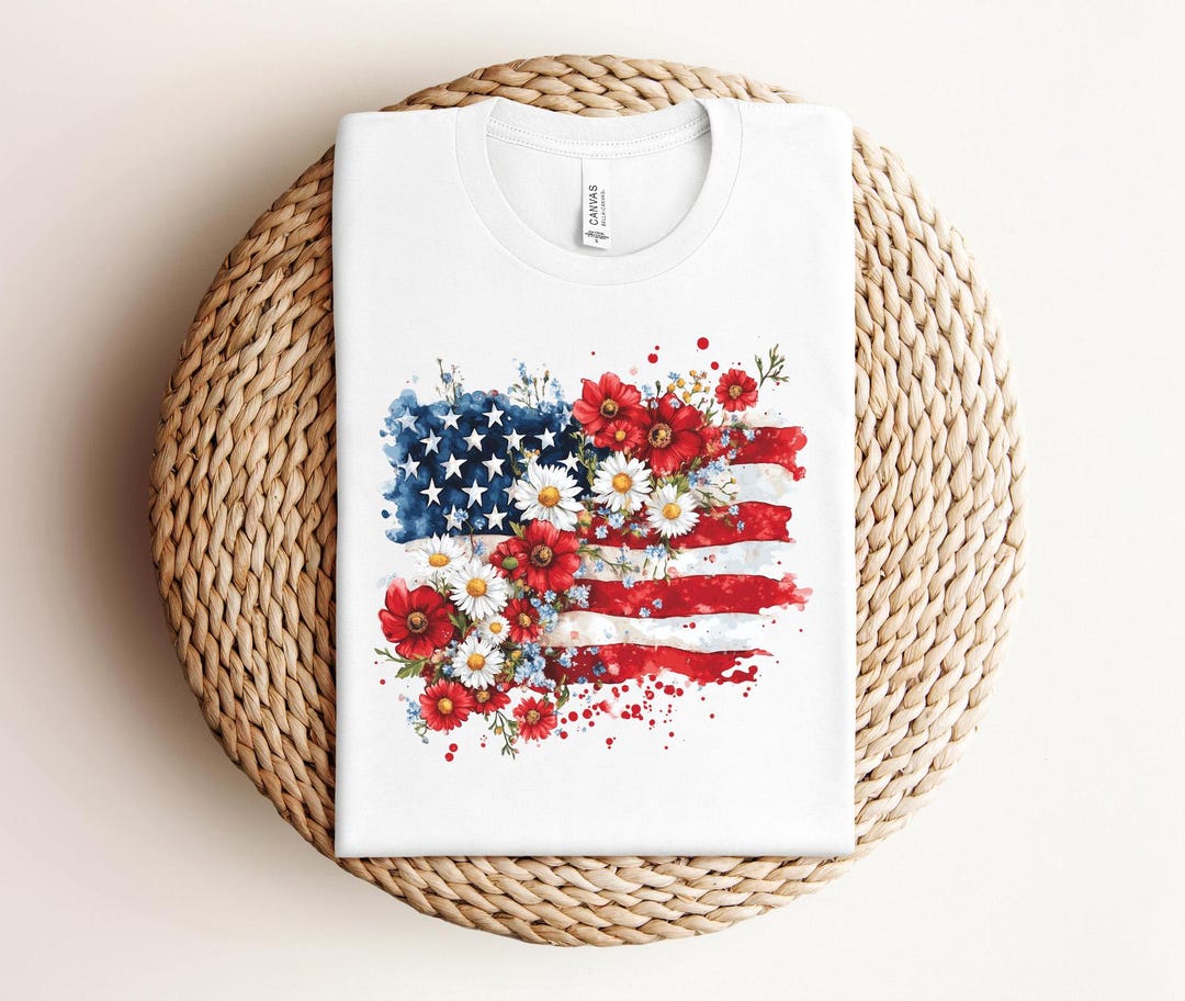 Floral American Flag Embellished Graphic Tee