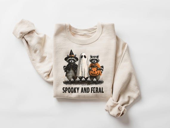 Spooky and Feral Raccoon Halloween Tee, Funny Witch Animal Tee, Cute Creepy for Fall, Raccoon Witch Tee, Spooky Season Shirt, Trick or Treat