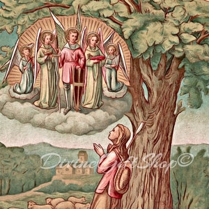 St Joan of Arc Icon Print of Her Calling | St Joan of Arc receives her Mission from the Archangel St Michael Saints Marguerite & Catherine