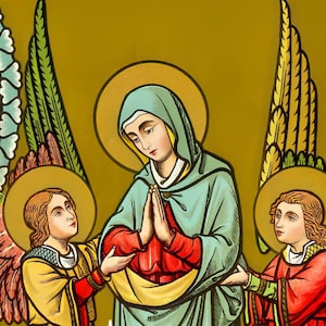 The Assumption of the Virgin Mary Icon Print | Glorious Mystery | Catholic Artwork, Old Image of The Blessed Virgin Mary Going to Heaven