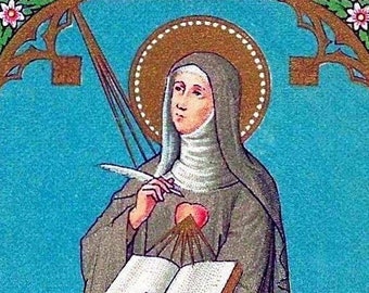 St Gertrude die Große Ikonen-Druck; Schutzpatronin der mystischen Liebe Gottes, Belgien, Niederlande, gegen Geisteskrankheiten, Benediktinerschwester, Print.