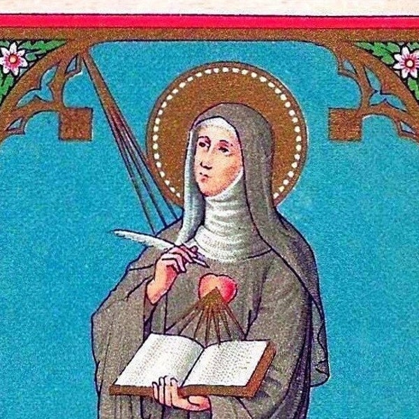 St Gertrude the Great Icon Print; Patroness of Mystical Love of God, Belgium, Netherlands, against Mental Illness, Benedictine Nun, Print.