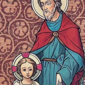 Saint Joseph & The Child Jesus Icon Print - The Husband of The Virgin Mary - Patron Saint of Family, Workers, Happy Death - Catholic Artwork