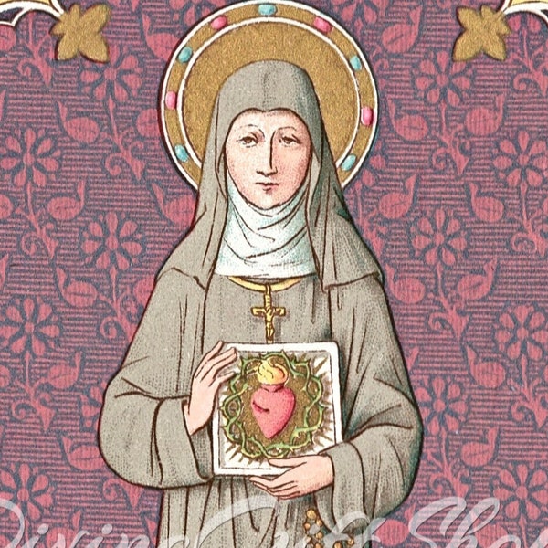 Icône Sainte Marguerite-Marie Alacoque. Saint patron de la perte de parents atteints de polio, fidèles du Sacré-Cœur, belle impression