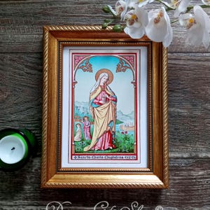 Icoonafdruk heilige Maria Magdalena | Patroonheilige van bekeerlingen, haarstylisten, berouwvolle zondaars, apothekers, vrouwen | Heiligenprint | Katholieke kunst