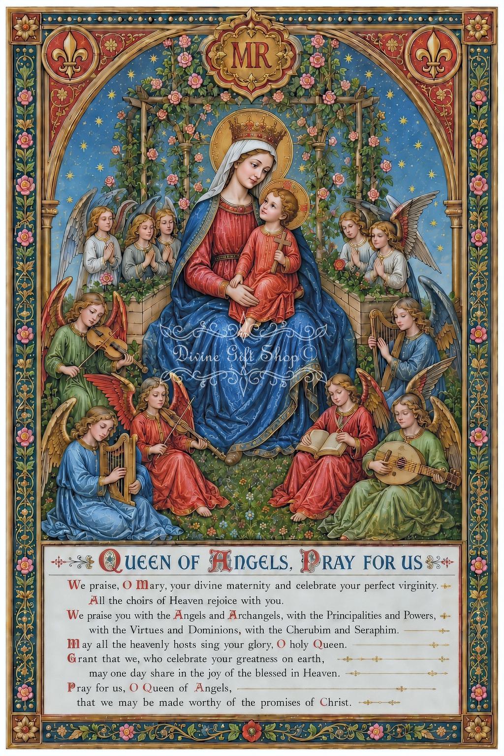 Queen of Angels | Antique Catholic Holy Card Print | Marian Devotional ...