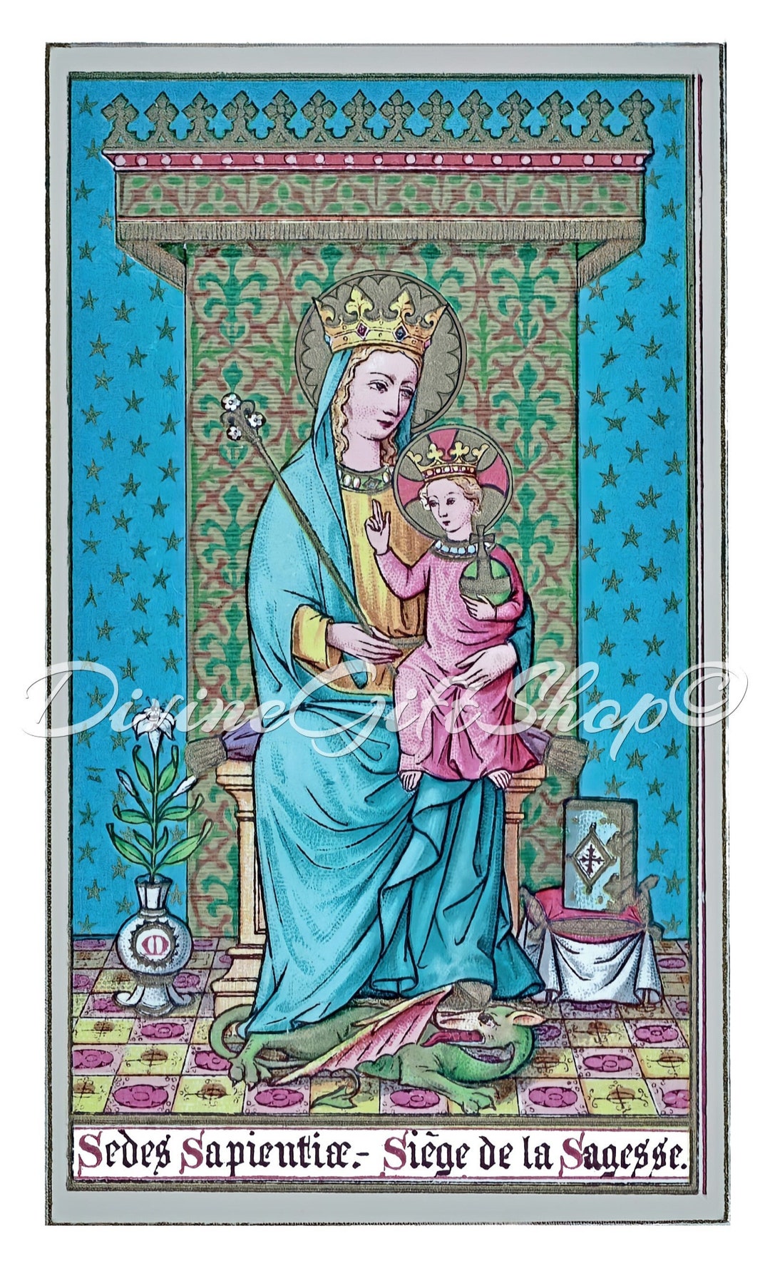 聖母マリアの知恵の玉座のイコン版画 | カトリックの芸術作品