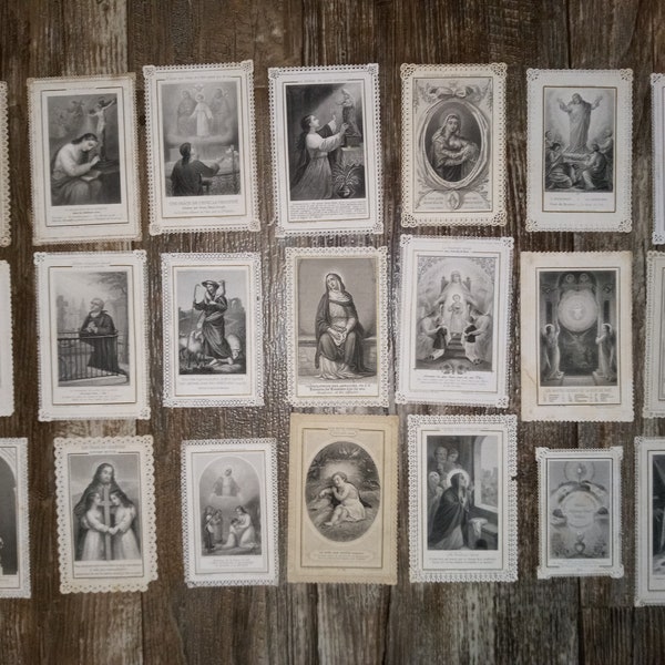 Antique Lot 21 French Lace Holy Cards. Beautiful Rare Catholic holy cards on Our Lady, Jesus, The Saints.