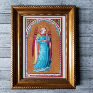 Engel die het orgel bespeelt pictogramprint "Praise The Lord with The CHOiR or TUBA and the HARP"; Afbeelding gemaakt door St. Fra Angelico; Katholiek kunstwerk