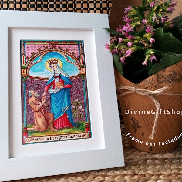 St Elizabeth of Hungary Icon Print; Patron of Hospitals, Nurses, Bakers, Dying Children; Saint Print; Catholic Artwork;