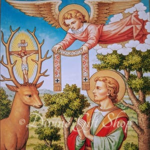 Saint Hubert Icon Print | Patron Saint of Belgium, Hunters, Mathematicians, Opticians, Metalworkers