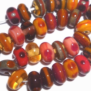 JACK FROST  Handmade Lampwork Beads  -  Red Orange Brown Sienna Gold Coral Topaz   - Pretty  FAll Colors - Organic