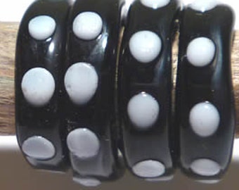 RINGS 59 Lampwork Ring Beads Handmade - Black White Polka Dot - Unusual fits Regaliz Set of 4