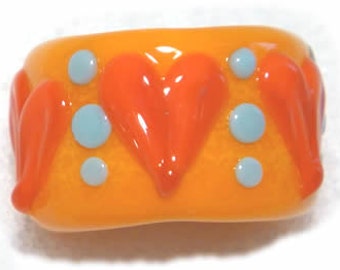 SLIDER 831  Lampwork Bead Handmade Large Big Holed Slider Orange Turquoise Red  Hearts  -- fits Regaliz