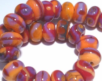 LAVA BABIES Handmade Lampwork Beads Purple Red Orange - Small and Spicy - TINY Beads