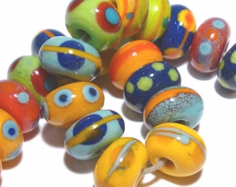 COLOR BURST  Handmade Lampwork Beads  - Red Yellow Green Blue  - Bright and Pretty  Colors - Organic