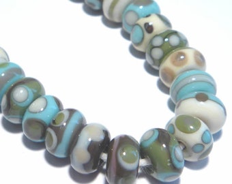 TEA BABIES Handmade Lampwork Beads Ivory Slate Turquoise Olive TINY Beads