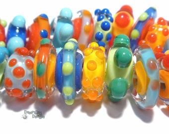 COLOR SPINNERS Handmade Lampwork Beads Red Blue Yellow Green - Organic 20 Beads