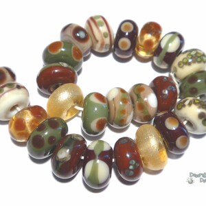 EQUINOX Handmade Lampwork Beads Mix of Ivory Cream Olive Sienna Brown Gold + Warm Autumn Fall Colors