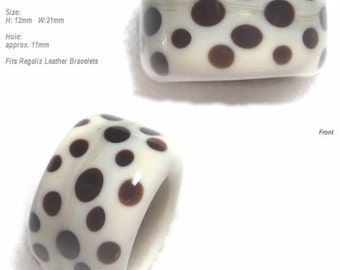 SLIDER 780  Lampwork Bead Handmade Large Big Holed Slider Bead Natural Black Ivory -- fits Regaliz