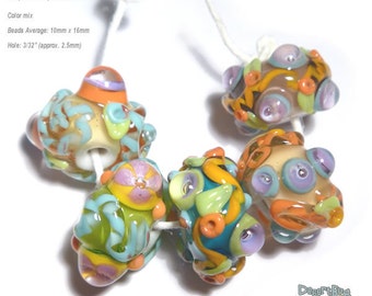 SPUNK ENUF Lampwork Beads Handmade Blue Yellow Melon Purple Lime -  Set of 5