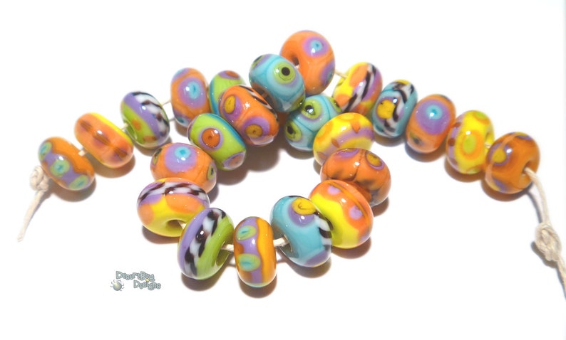 Coral Turquoise Blue Purple Yellow Green Black White ALL THAT JAZZ Handmade Lampwork Beads Organic Rounds