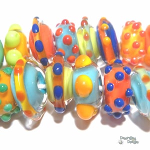 COLOR SPINNERS Handmade Lampwork Beads Red Blue Yellow Green - Organic 20 Beads