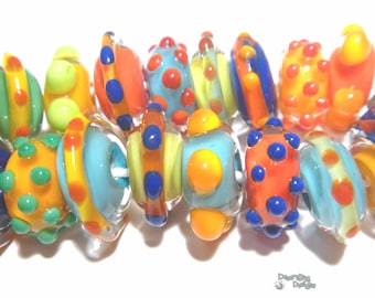 COLOR SPINNERS Handmade Lampwork Beads Red Blue Yellow Green - Organic 20 Beads