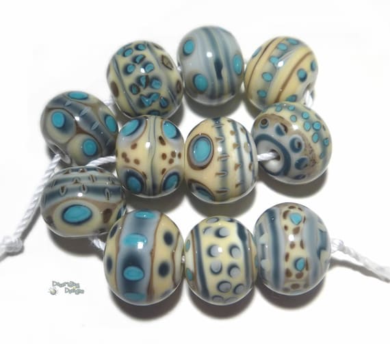 GLACIER Lampwork Beads Handmade Cool Winter Colors Ivory Slate