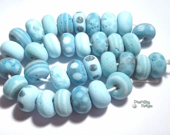 ANCIENT TUMBLERS Handmade Lampwork Beads Turquoise Aqua  Blue +++ Organic Matte Ancient Finish  - 32 Beads