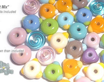 ACCENT Handmade Lampwork Beads 15 Spacers Pastel Mix Pink Blue Yellow Ivory Purple More by DesertBug Designs