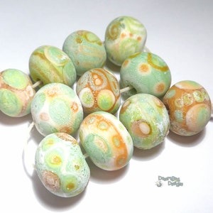 CORSICA Handmade Lampwork  Beads Gren Ivory Squash - Ancient Look Soda Finish - Large Bold Beads