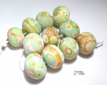 CORSICA Handmade Lampwork  Beads Gren Ivory Squash - Ancient Look Soda Finish - Large Bold Beads