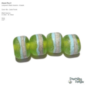 DESERT ROX 9 Lampwork Bead Set Handmade - Matte Ancient Look Beach Glass - Chartreuse  Green Ivory Aqua Blue - Barrels