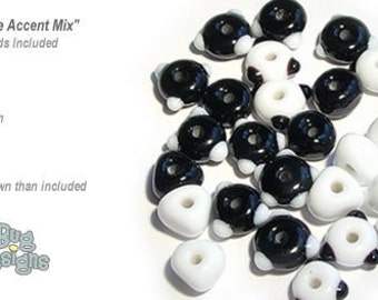 ACCENT Handmade Lampwork Beads 15 Spacers Black and White by Desert Bug Designs