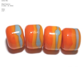 DESERT ROX 15 Lampwork Bead Set Handmade - Red Orange Turquoise Blue    - Barrels