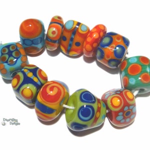 CRAZY WAYS Lampwork Beads Handmade Red Yellow Green Blue OrangeShaped  Beads Set fo 11