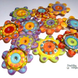 Décorations d'été Perles au chalumeau faites main, gros disques audacieux aux couleurs vives du printemps, lot de 11