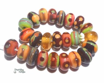SPICE Handmade Lampwork Beads - Mix of Spicy Melon Lime Brown Sienna Coral Warm Colors  - Organic