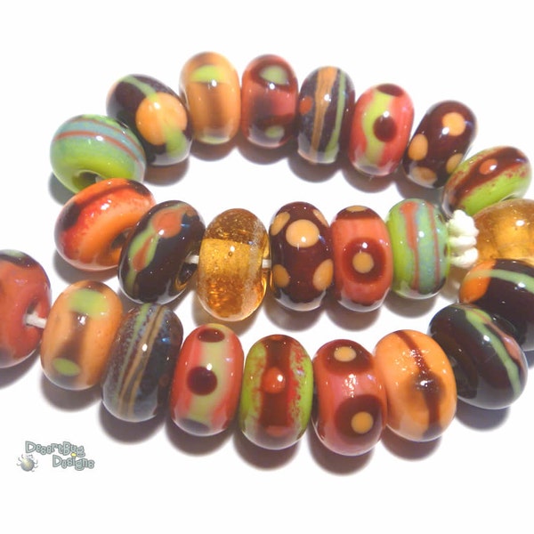 SPICE Handmade Lampwork Beads - Mix of Spicy Melon Lime Brown Sienna Coral Warm Colors  - Organic