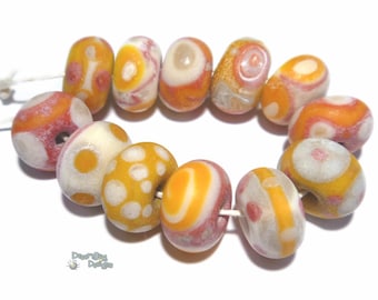 PUMPKIN HARVEST  Handmade Lampwork Beads - Tan Ivory Cream Coral Squash  - Matte Ancient Look -  12 Beads